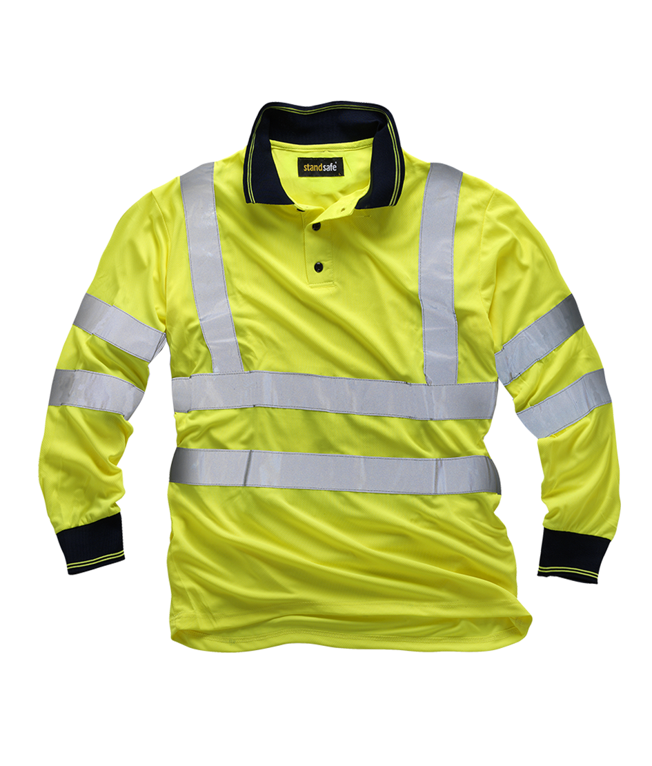 MMHV005 Síðerma pólóbolur, neon með endurskini